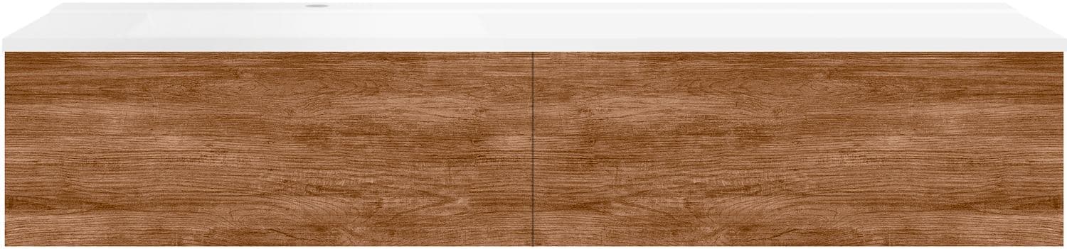 SOUS MEUBLE COFFEE 2 TIROIRS 160 TECTONA DECOR CANNELLE+LAVABO GAUCHE BLANC MAT