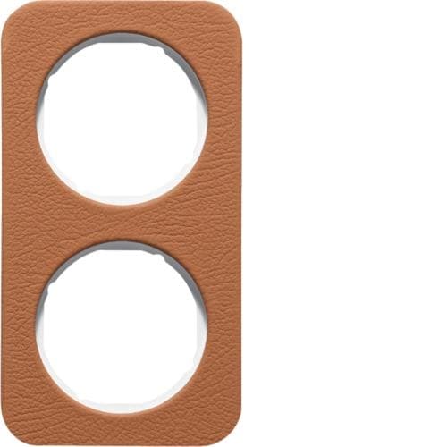 Plaque de recouvrement 2 postes R.1 Cuir Bruin / Blanc polaire
