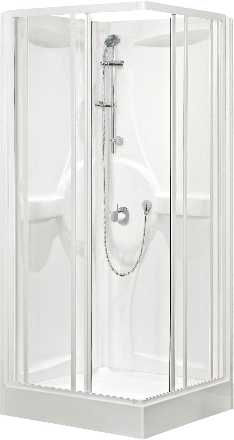 CABINE DE DOUCHE DESCO COLLECTION 80-80 AVEC THERMOSTAT ENCASTRER ACCES D'ANGLE ALU/BLANC-CLAIR