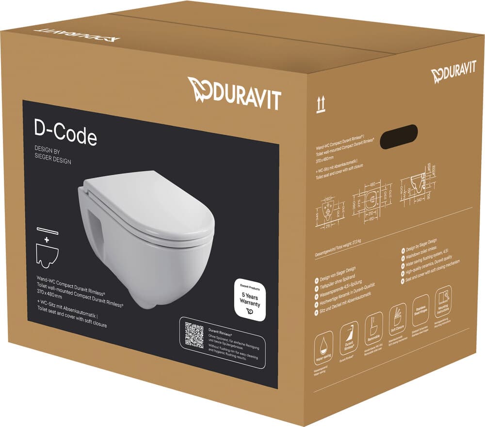 Duravit D-Code pack WC compact sans bride Soft Close & Take Off