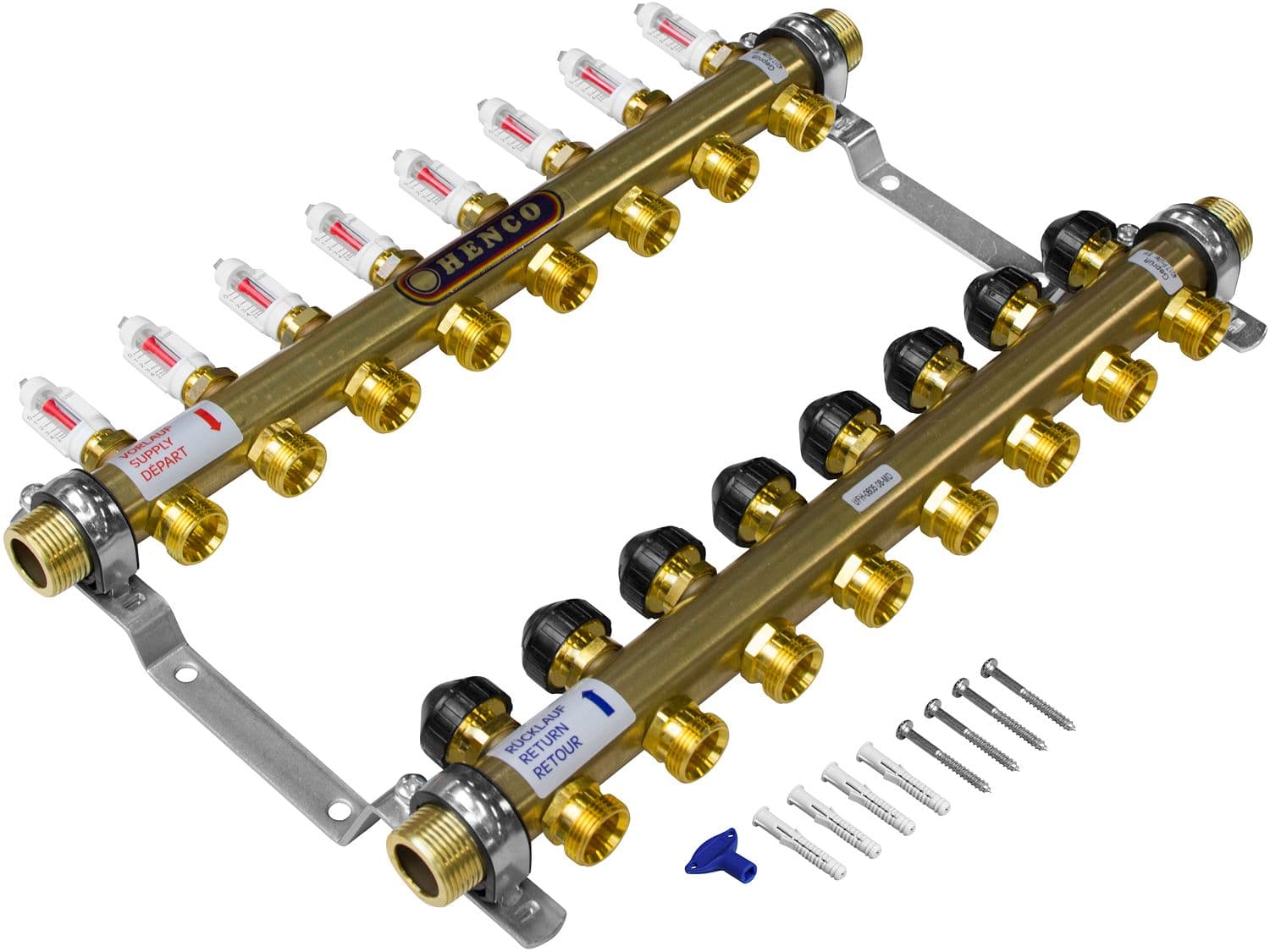 COLLECTEUR HENCO CHAUFFAGE SOL 4/4"M-8X3/4"EK AVEC DEBITMETRE