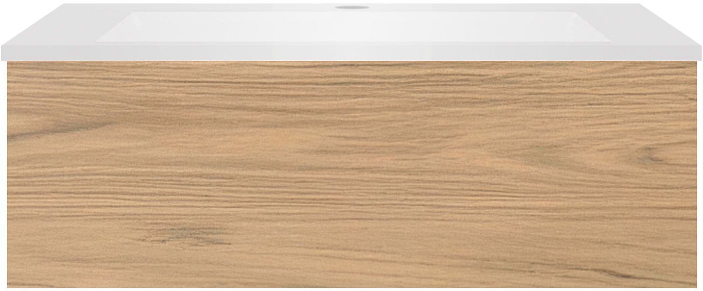 SOUS MEUBLE COFFEE 1 TIROIR 90 CHENE CLASSIQUE+LAVABO EN MARBRE SYNTHETIQUE BLANC MAT