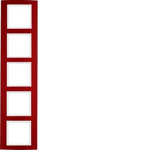 Plaque de recouvrement 5 postes Berker B.3 Alu, Rouge / Blanc polaire