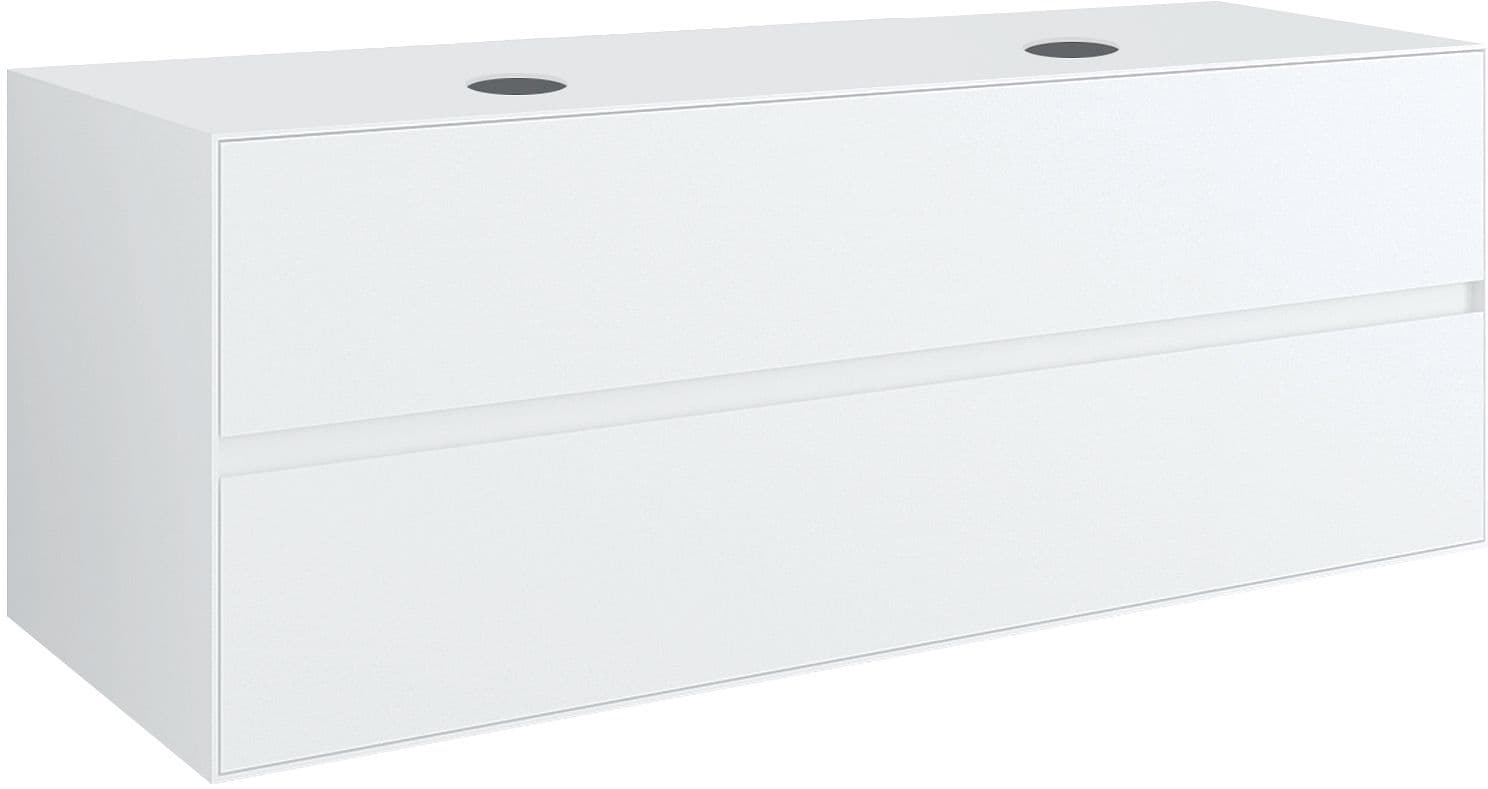 SOUS MEUBLE 2 TIROIRS+ TABLET POUR 2 LAVABOS A POSER TENSO 140CM SANS TROUS ROBINETS BLANC