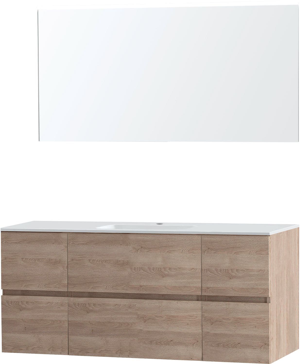 MEUBLE MOLTO CHENE NATUREL 140 1 LAVABO MARBRE SYNTHETIQUE MIROIR