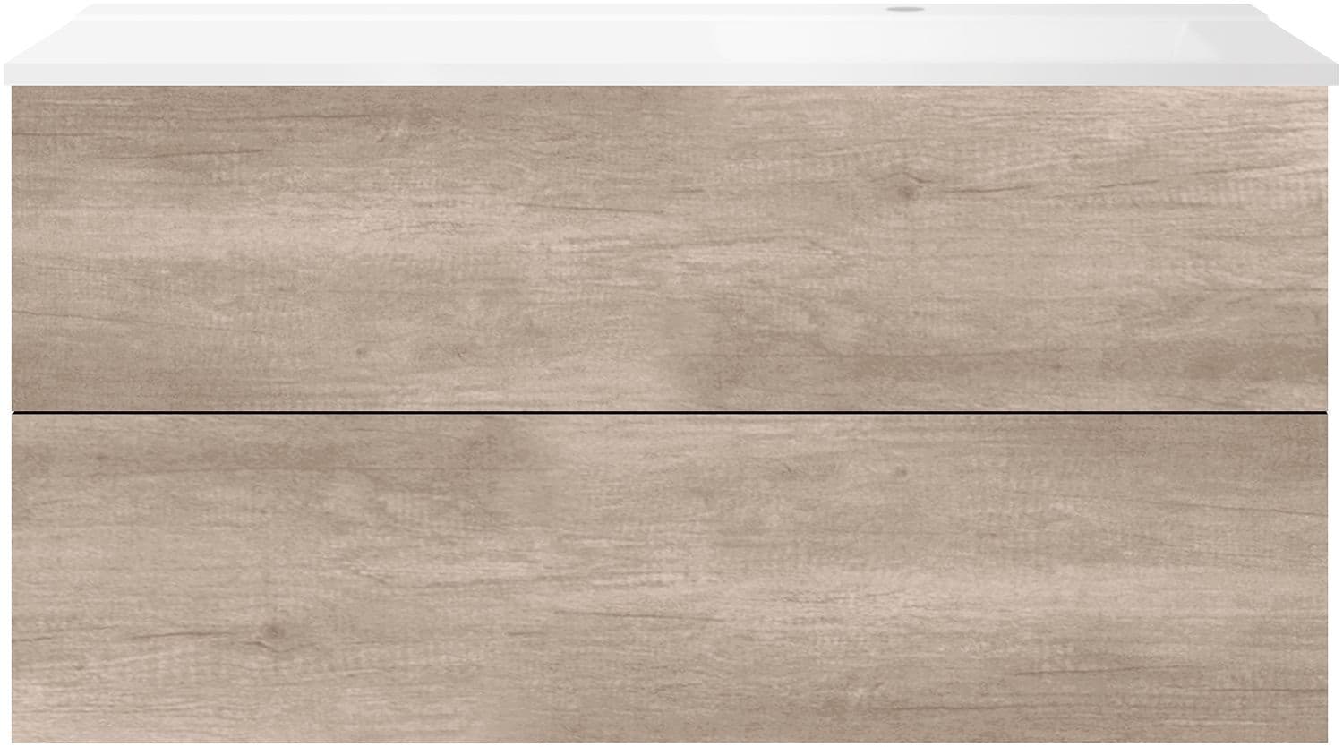 SOUS MEUBLE COFFEE 2 TIROIRS 120 CHENE DECOR FLANELLE+LAVABO DROITE BLANC MAT