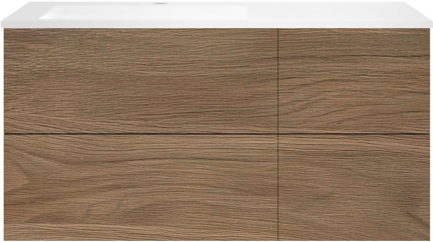 SOUS MEUBLE COFFEE 4 TIROIRS 120 CHENE CARAMELLE+LAVABO GAUCHE EN MARBRE SYNTHETIQUE BLANC MAT