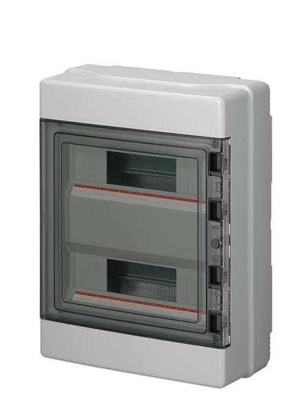 Coffret apparent 24 (2 x 12) modules porte transparente IP65 290 x 390 x 140mm avec kit d'installat.