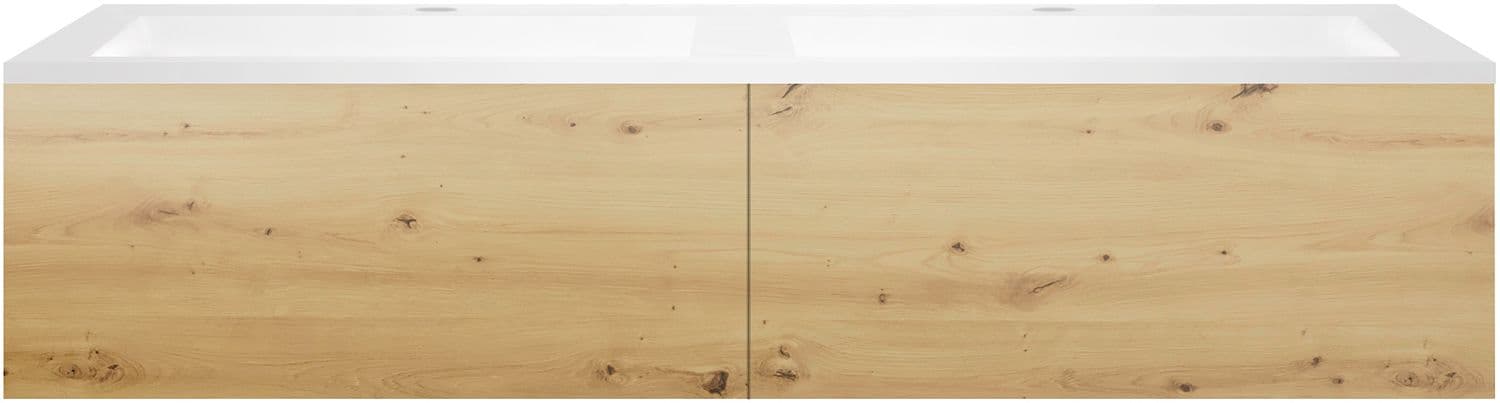 SOUS MEUBLE COFFEE 2 TIROIRS 140 DUO CHENE URBAN +DOUBLE LAVABO EN MARBRE SYNTHETIQUE BLANC MAT
