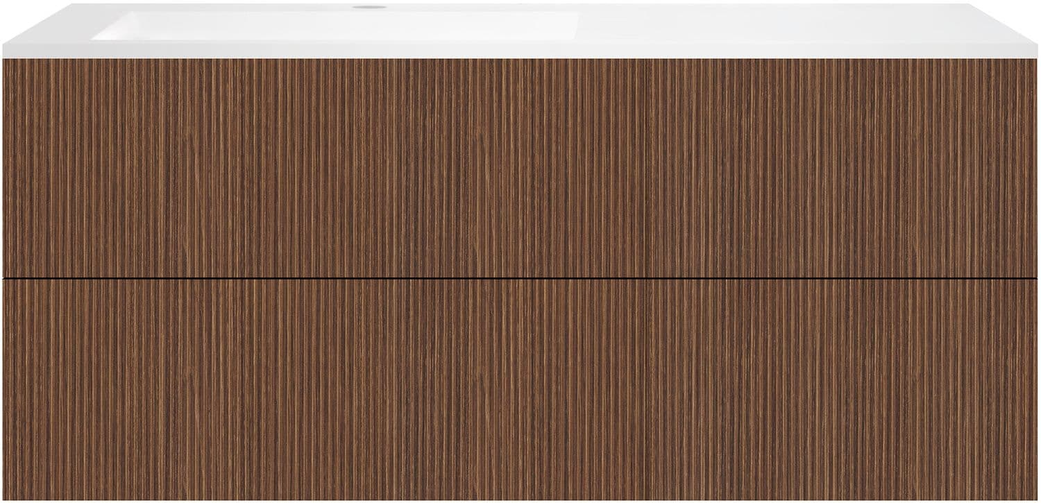 SOUS MEUBLE COFFEE 4 TIROIRS 140 NOYER SMARTLINE+LAVABO GAUCHE EN MARBRE SYNTHETIQUE BLANC MAT