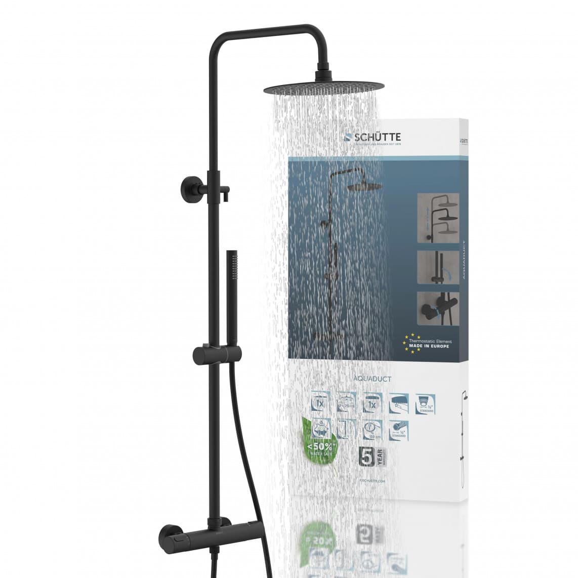 60074 AQUADUCT Set douche de pluie avec Mitigeur thermostatique, noir mat