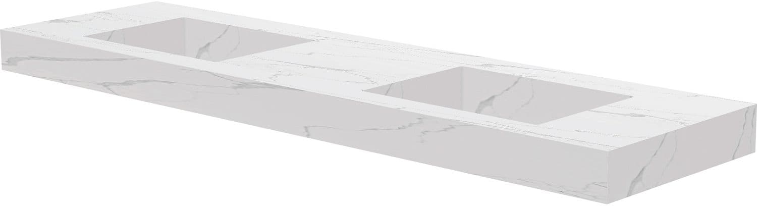 TABLET MARBRE CERAMIQUE PURO LAVABO S DOUBLE L180 H10 SANS TROU ROBINET WHITE CALACATTA