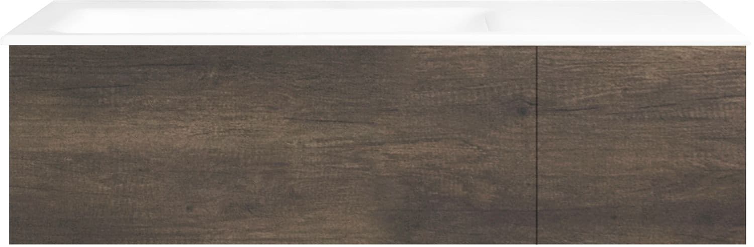 SOUS MEUBLE COFFEE 2 TIROIRS 110 CHATAIGNE +LAVABO GAUCHE PORCELAINE SANS TROU ROBINET BLANC