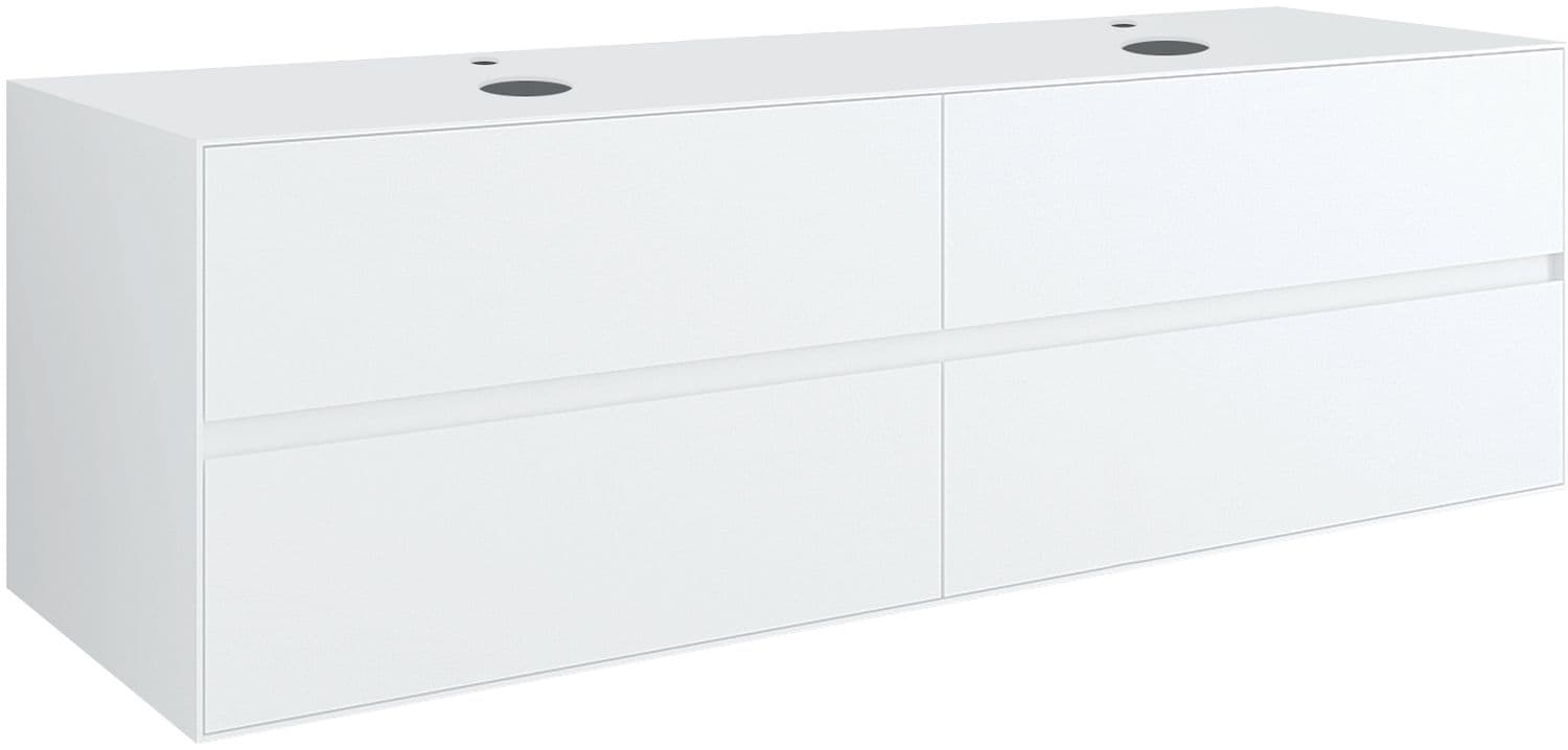 SOUS MEUBLE 4 TIROIRS+ TABLET POUR 2 LAVABOS A POSER TENSO 160CM +TROUS ROBINETS BLANC