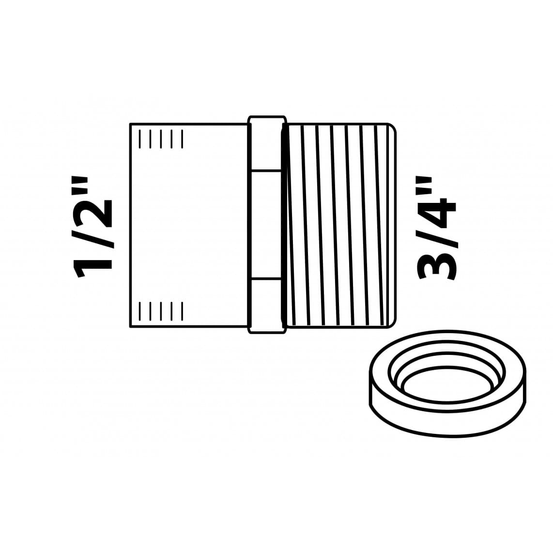 989320155 Raccord réducteur en laiton, chromé, 3/4" M x 1/2" F