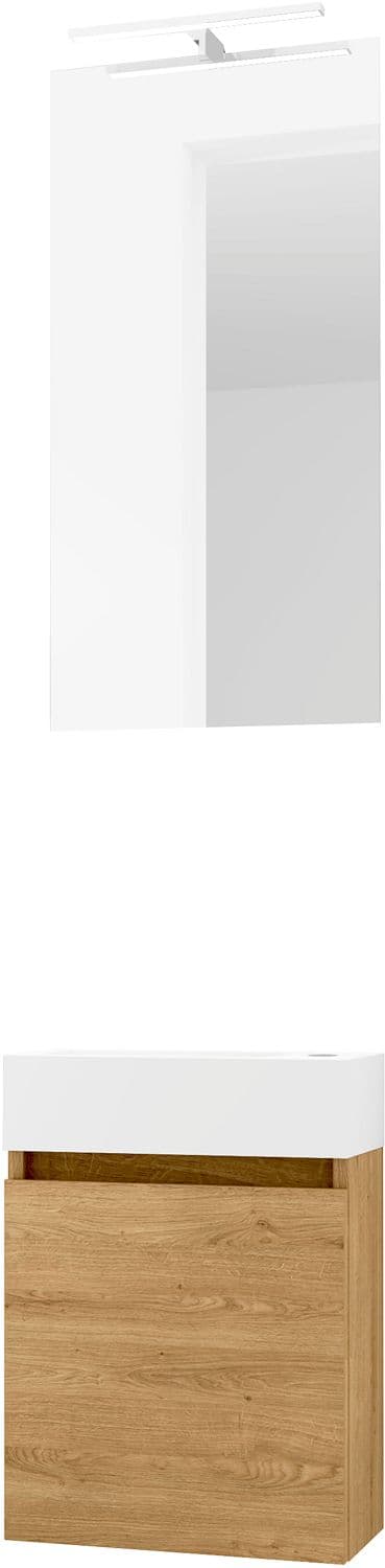 LAVE-MAINS FORM MINI PORCELAINE/ 1 PORT/MIROIR/LUMIERE LED CHENE NORDIC