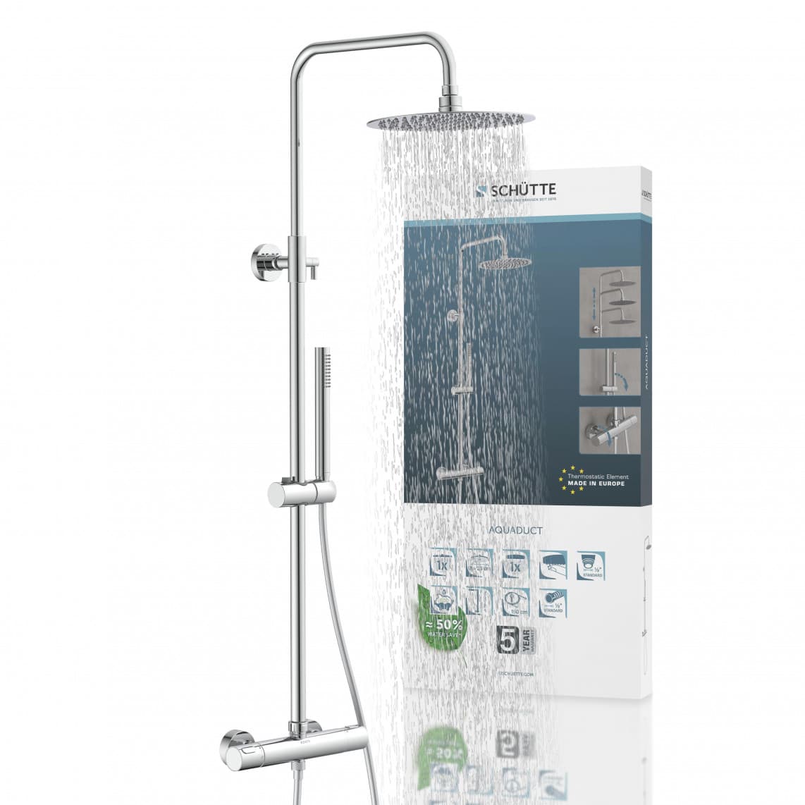 60044 AQUADUCT Set douche de pluie avec Mitigeur thermostatique, chromé