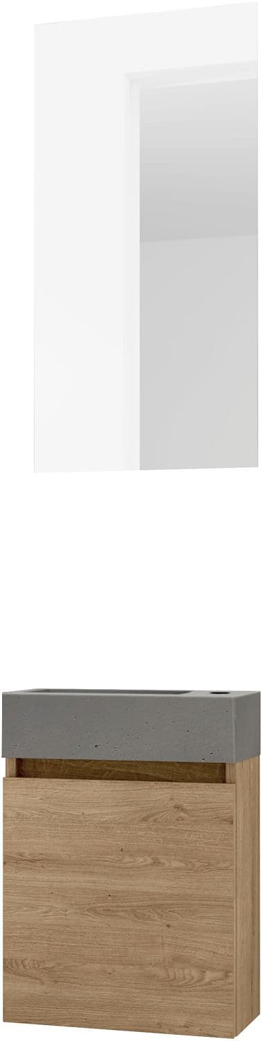 LAVE-MAINS FORM MINI BETON/ 1 PORT/MIROIR CHENE NATURE