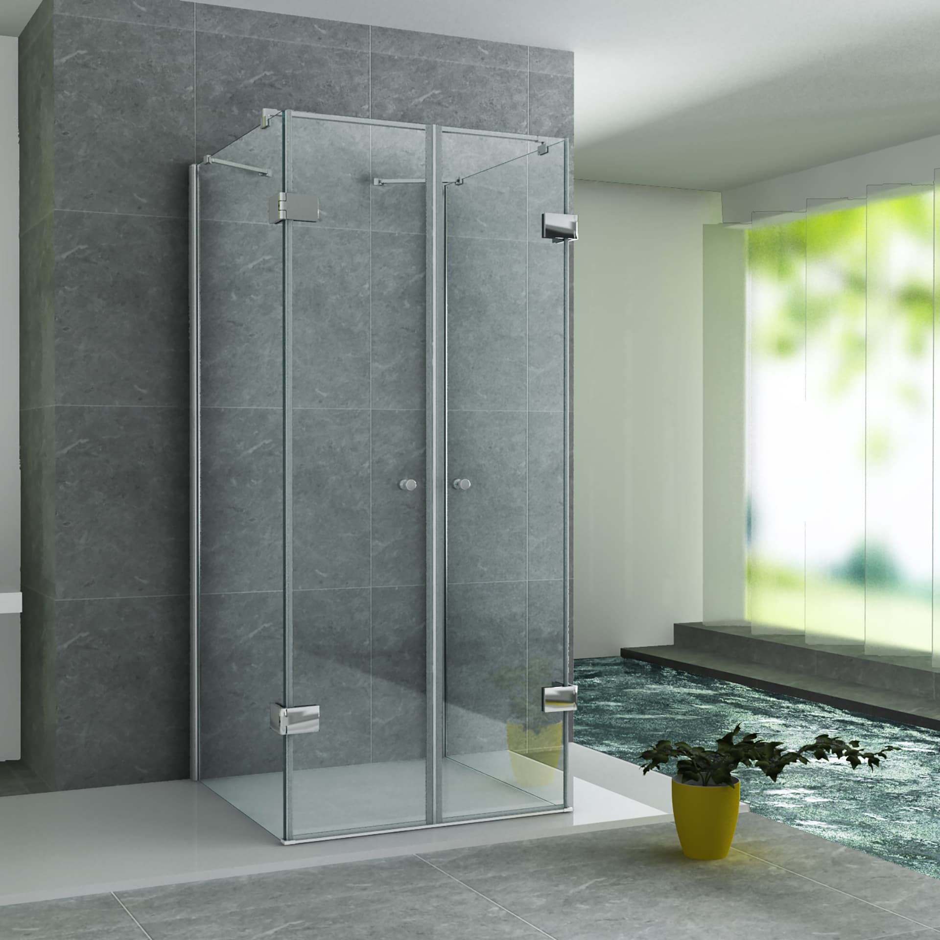 ALONI cabine de douche u - 2 portes pivotantes et 2 parois latérales - 900 X 900 X1950 mm - chrome - verre clair