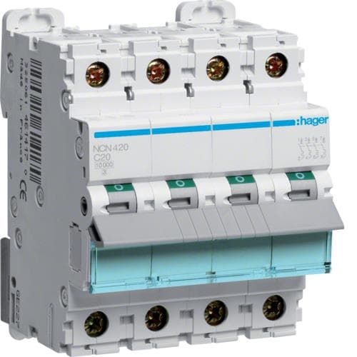 Disjoncteur 10kA - courbe C - 4 pôles - 20A - 4 modules