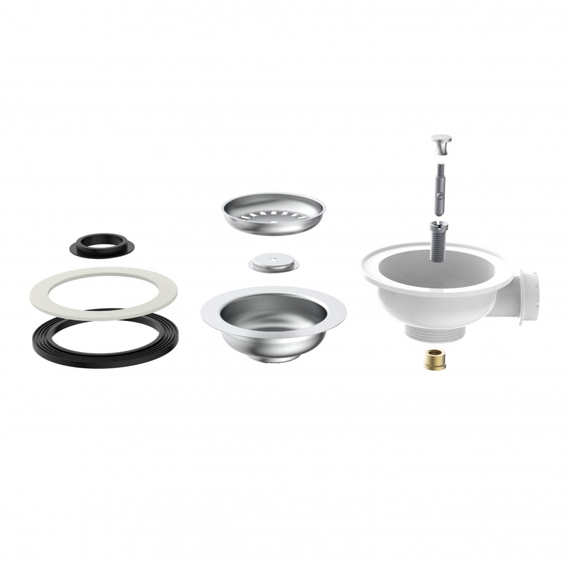 98835340 KS bonde à panier, 1 1/2" M, acier inoxydable calice d'évacuation & tamis Ø114 mm, avec 1" raccord de trop plein