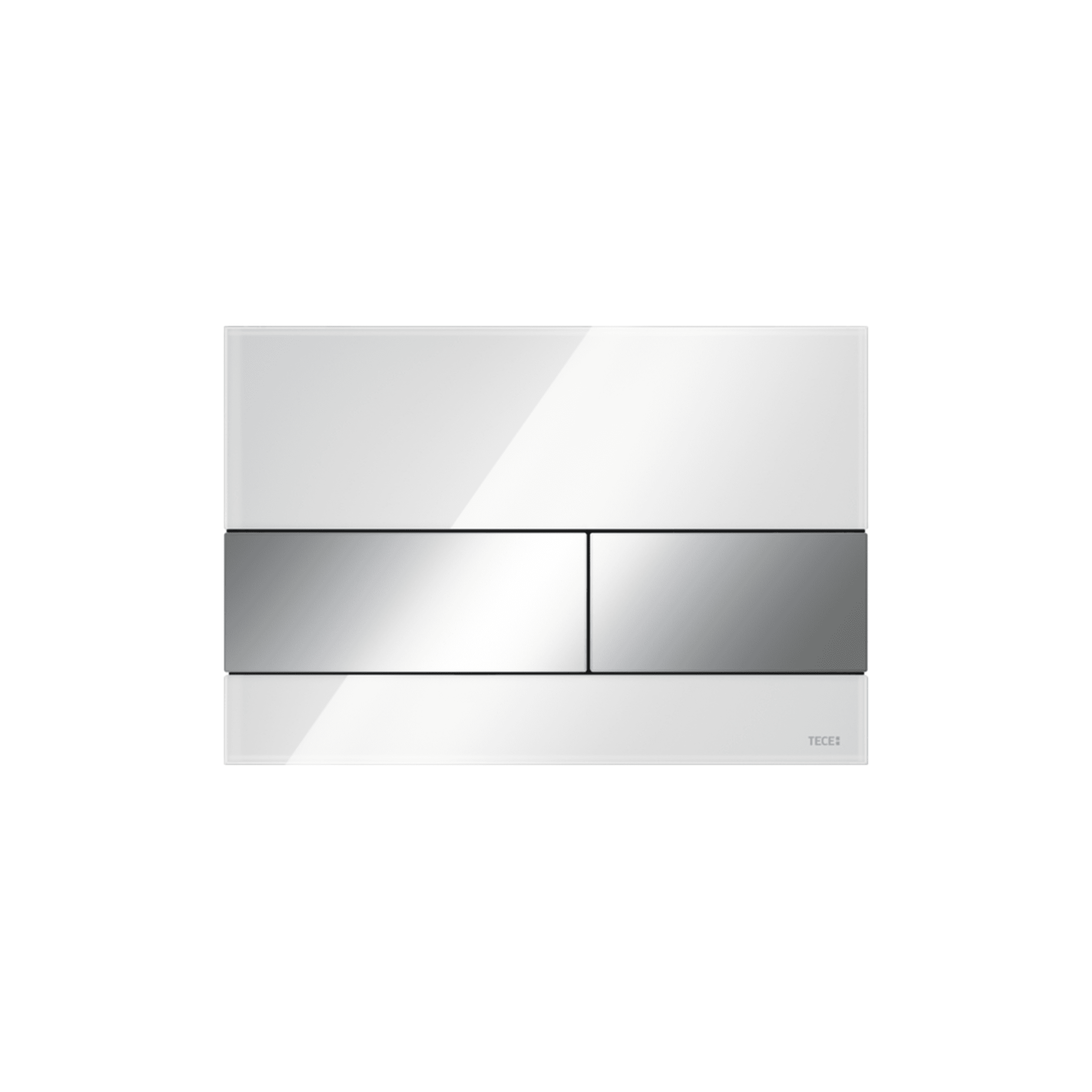 PLAQUE DE DECLENCHEMENT WC TECESQUARE, DOUBLE TOUCHES, VERRE BLANC, TOUCHES CHROMEES BRILLANTES