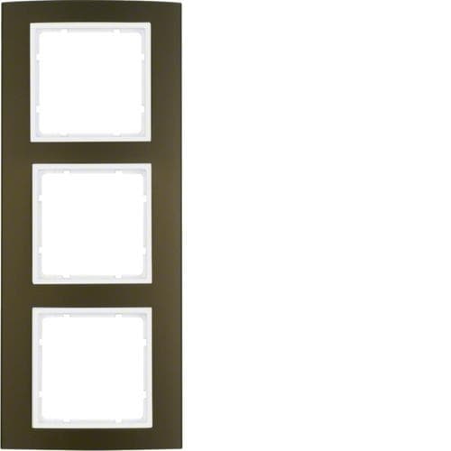 Plaque de recouvrement 3 postes Berker B.3 Alu, Marron / Blanc polaire