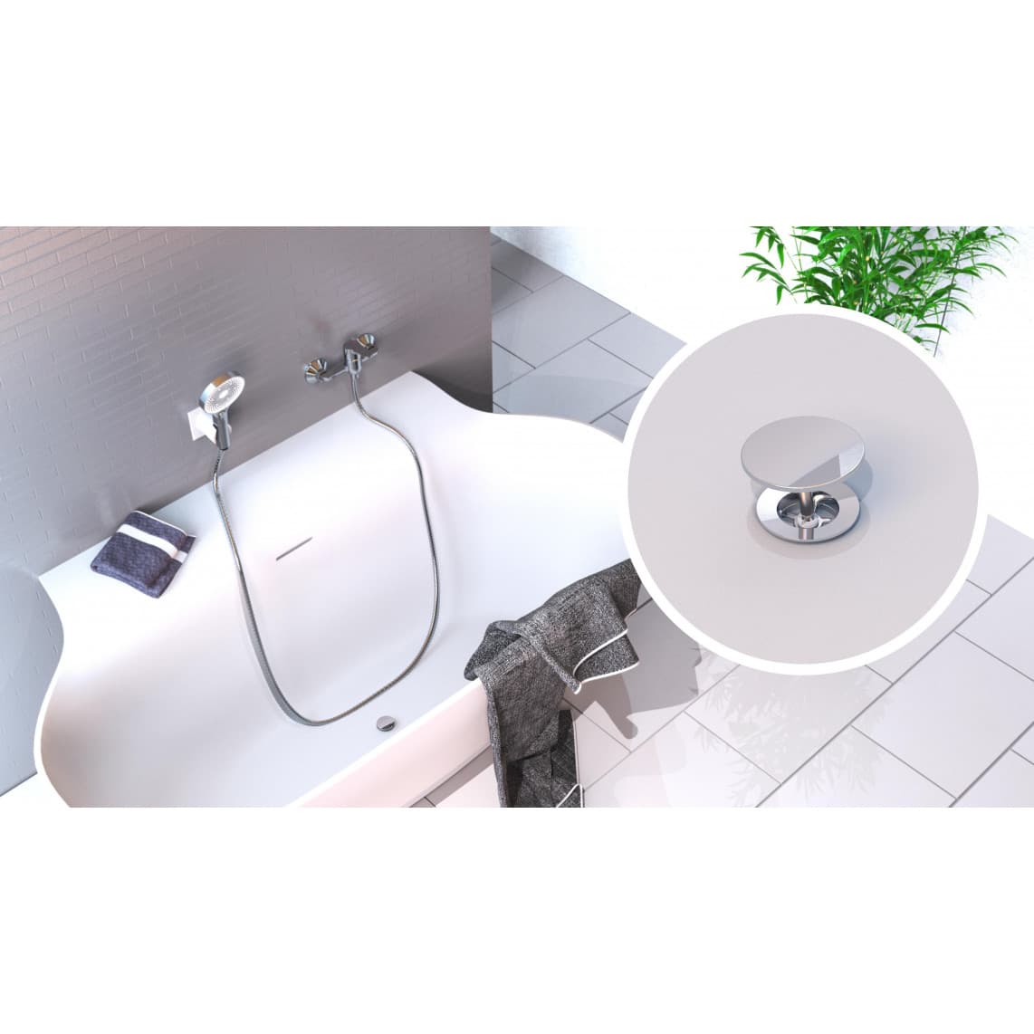 988453155 Afvoerwaste plug, chroom, 70 mm x 1 1/2 ", voor badkuip
