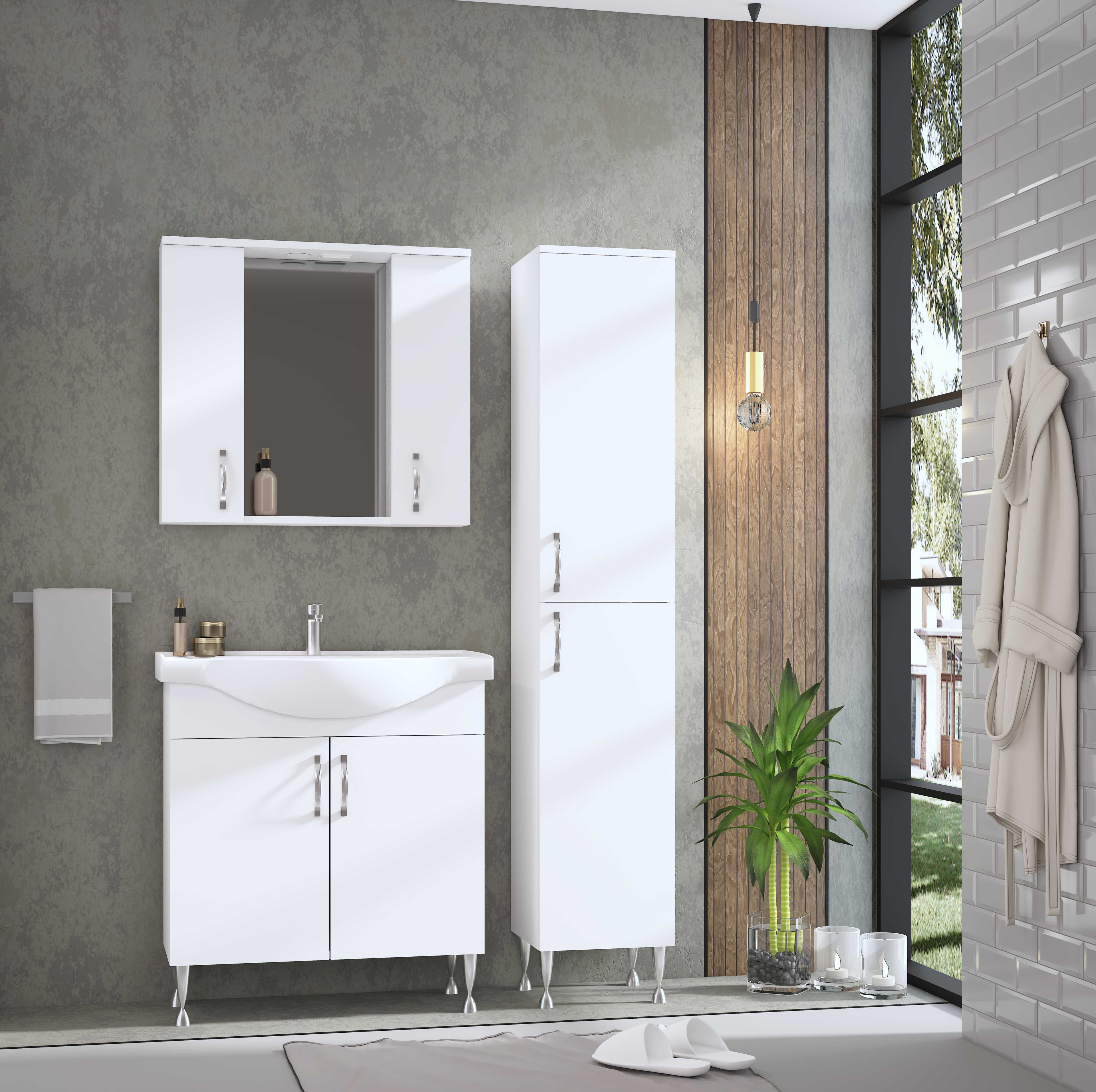 Aleco lavabo – 1 Vasque – avec trop-plein – 1 trou robinet – céramique – 80X4X45,5 cm – blanc brillant