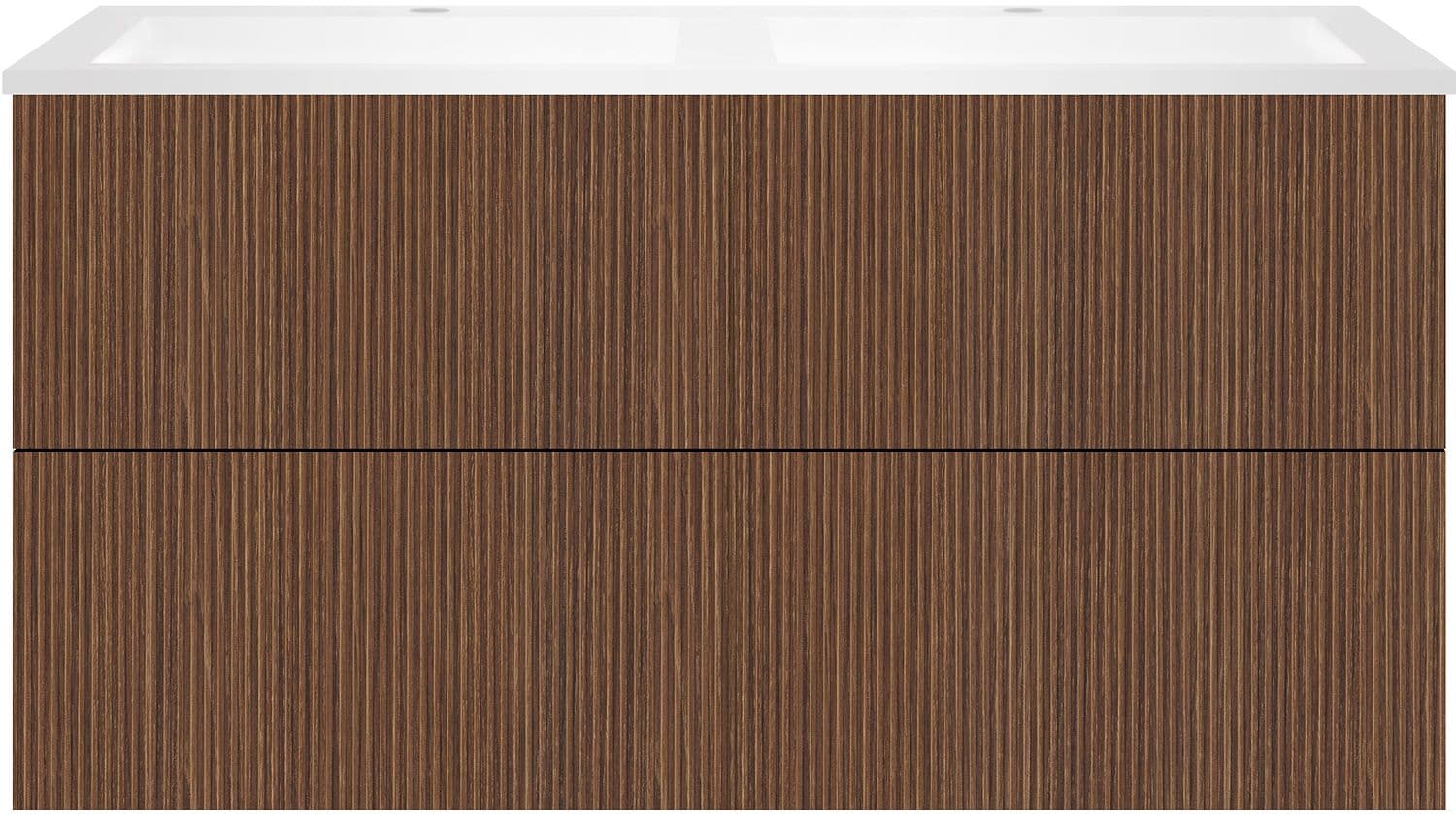 SOUS MEUBLE COFFEE 4 TIROIRS 120 DUO NOYER SMARTLINE +DOUBLE LAVABO EN MARBRE SYNTHETIQUE BLANC MAT