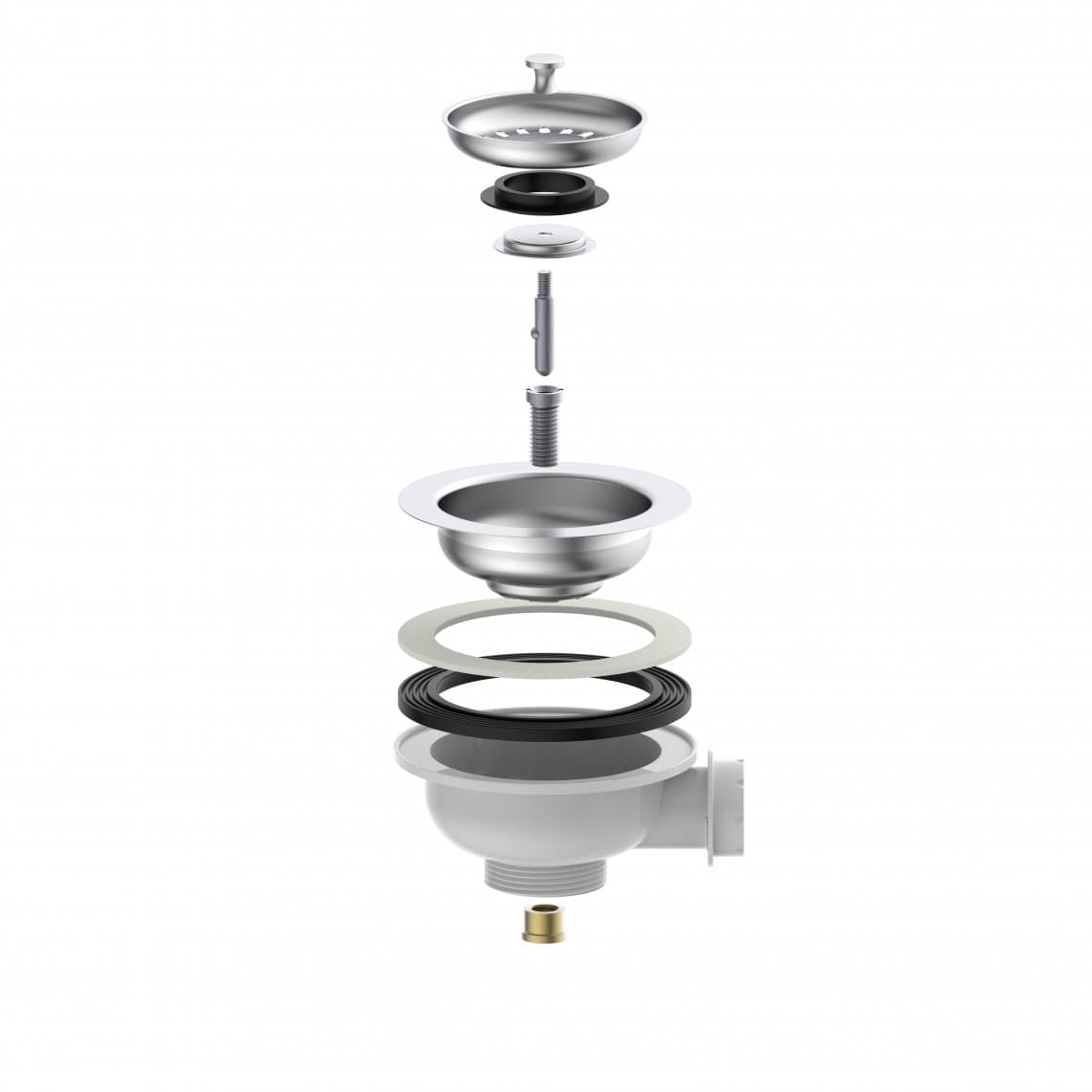 98835340 KS bonde à panier, 1 1/2" M, acier inoxydable calice d'évacuation & tamis Ø114 mm, avec 1" raccord de trop plein