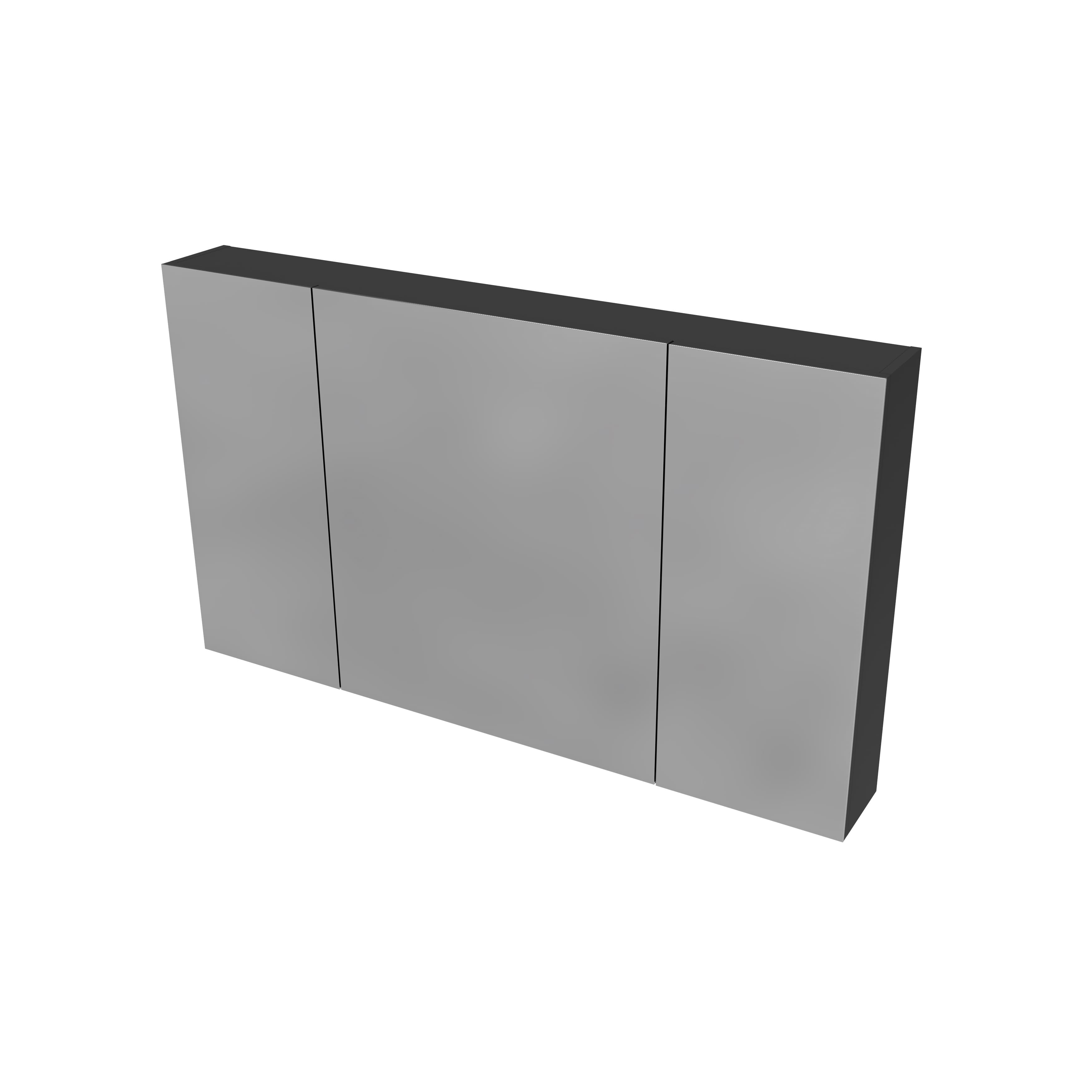 Hayat Armoire miroir - 3 portes miroirs asymétriques, à un seul côté - 6 étagères réglables en hauteur - 120X70X15 cm - Noir mat