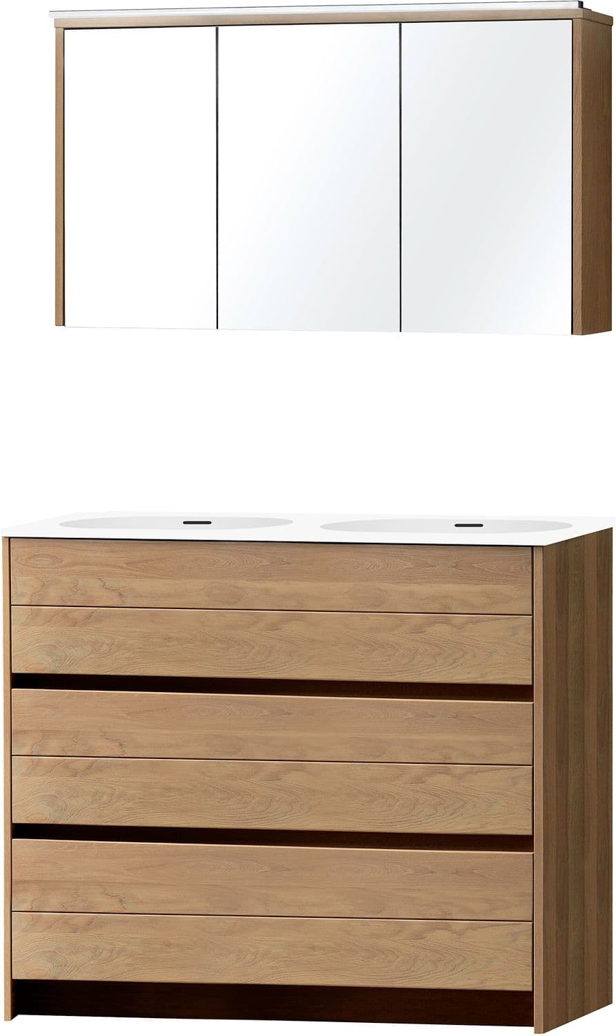 MEUBLE MOLTO SOL CHENE MASSIF DUO 120 PORCELAINE ARMOIRE TOILETTE