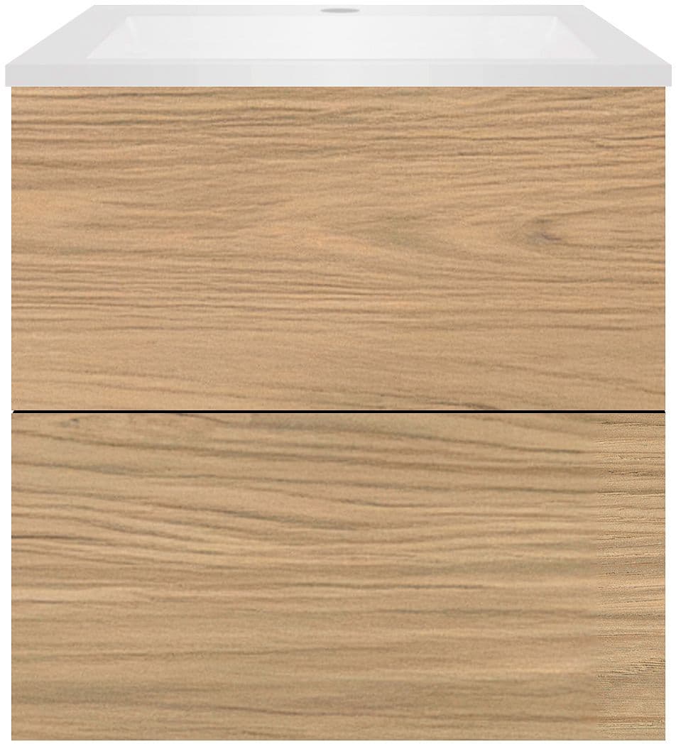 SOUS MEUBLE COFFEE 2 TIROIRS 60 CHENE CLASSIQUE +LAVABO EN MARBRE SYNTHETIQUE BLANC