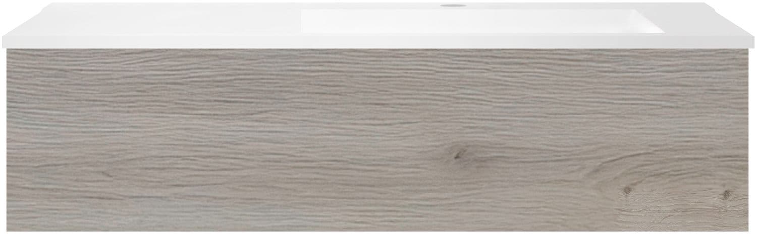 SOUS MEUBLE COFFEE 1 TIROIR 120 CHENE DECOR ARGENT+LAVABO EN MARBRE SYNTHETIQUE DROITE BLANC MAT