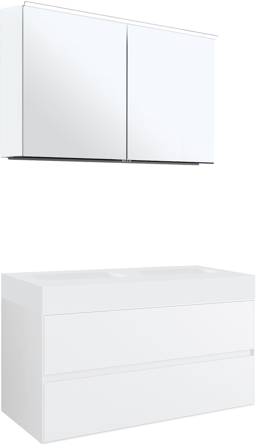 MEUBLE 2 TIROIRS POUR TABLET PURO 2 LAVABOS TENSO 120CM BLANC AVEC ARMOIRE TOILETTE