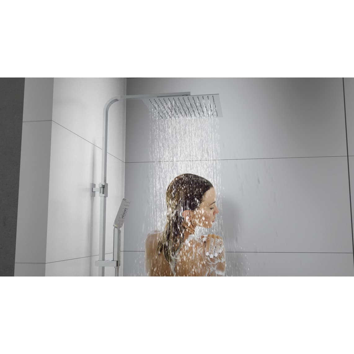 60530 OCEAN Overhead shower set, chrome/white, with thermostatic mixer, with tray