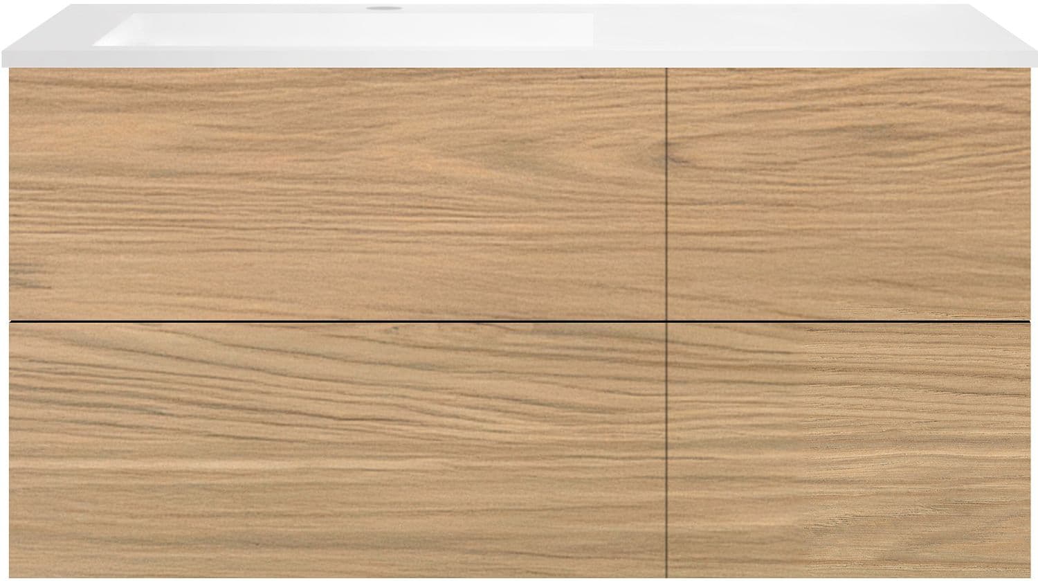SOUS MEUBLE COFFEE 4 TIROIRS 120 CHENE CLASSIQUE +LAVABO GAUCHE EN MARBRE SYNTHETIQUE BLANC