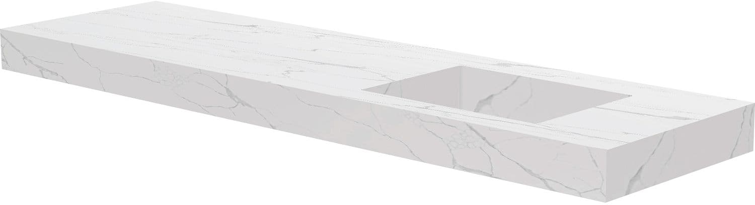 TABLET MARBRE CERAMIQUE PURO LAVABO S DROITE L180 H10 SANS TROU ROBINET WHITE CALACATTA