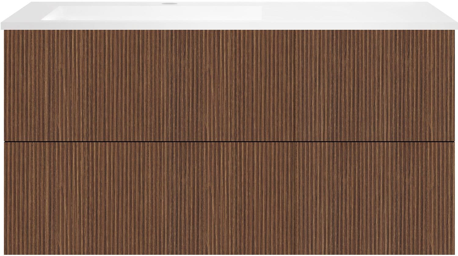 SOUS MEUBLE COFFEE 4 TIROIRS 120 NOYER SMARTLINE+LAVABO GAUCHE EN MARBRE SYNTHETIQUE BLANC MAT