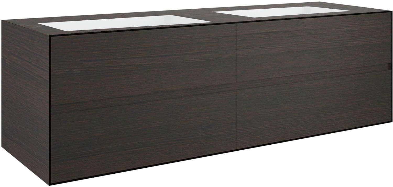 SOUS MEUBLE 4 TIROIRS+ LAVABOS SOUS ENCASTRER TENSO 160CM SANS TROUS ROBINETS WENGE