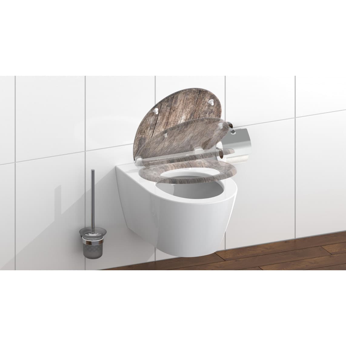 82368 abattant WC en Duroplast OLD WOOD, avec frein de chute et déclipsable