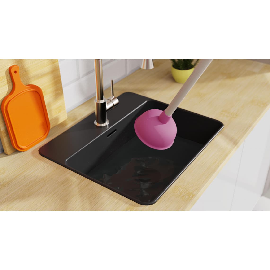 BZ002 Nettoyant pour évier avec Poignée en bois, Ø 140 mm, Rose