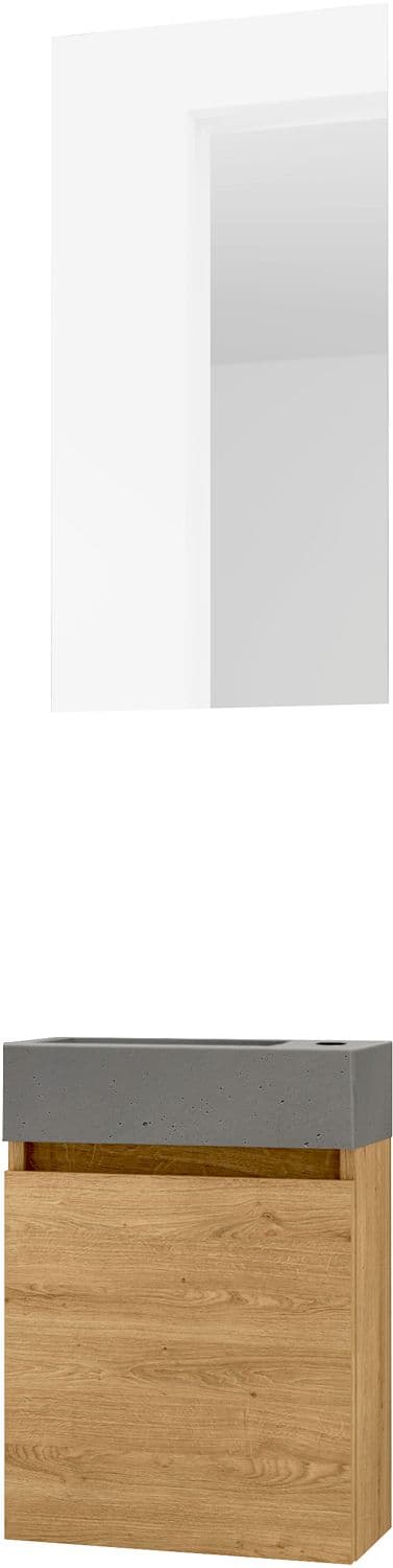 LAVE-MAINS FORM MINI BETON/ 1 PORT/MIROIR CHENE NORDIC