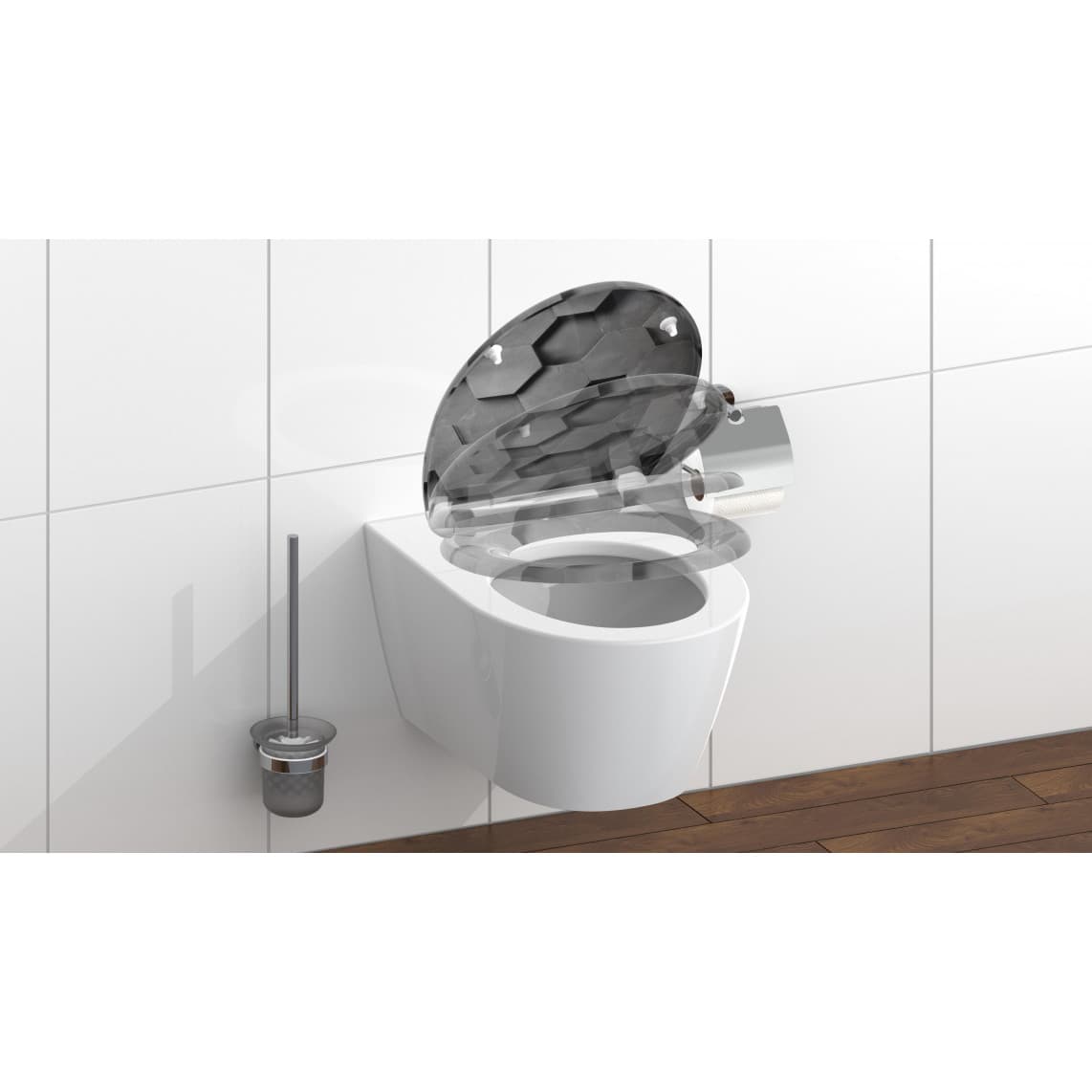 82392 abattant WC en Duroplast GREY HEXAGONS, avec frein de chute et déclipsable