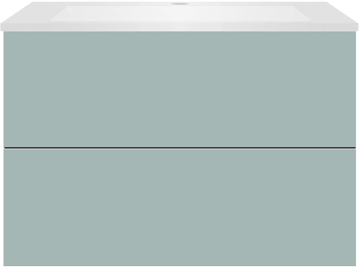 SOUS MEUBLE COFFEE 2 TIROIRS 90 BLEU AZUR DOUX MAT+LAVABO EN MARBRE SYNTHETIQUE BLANC MAT