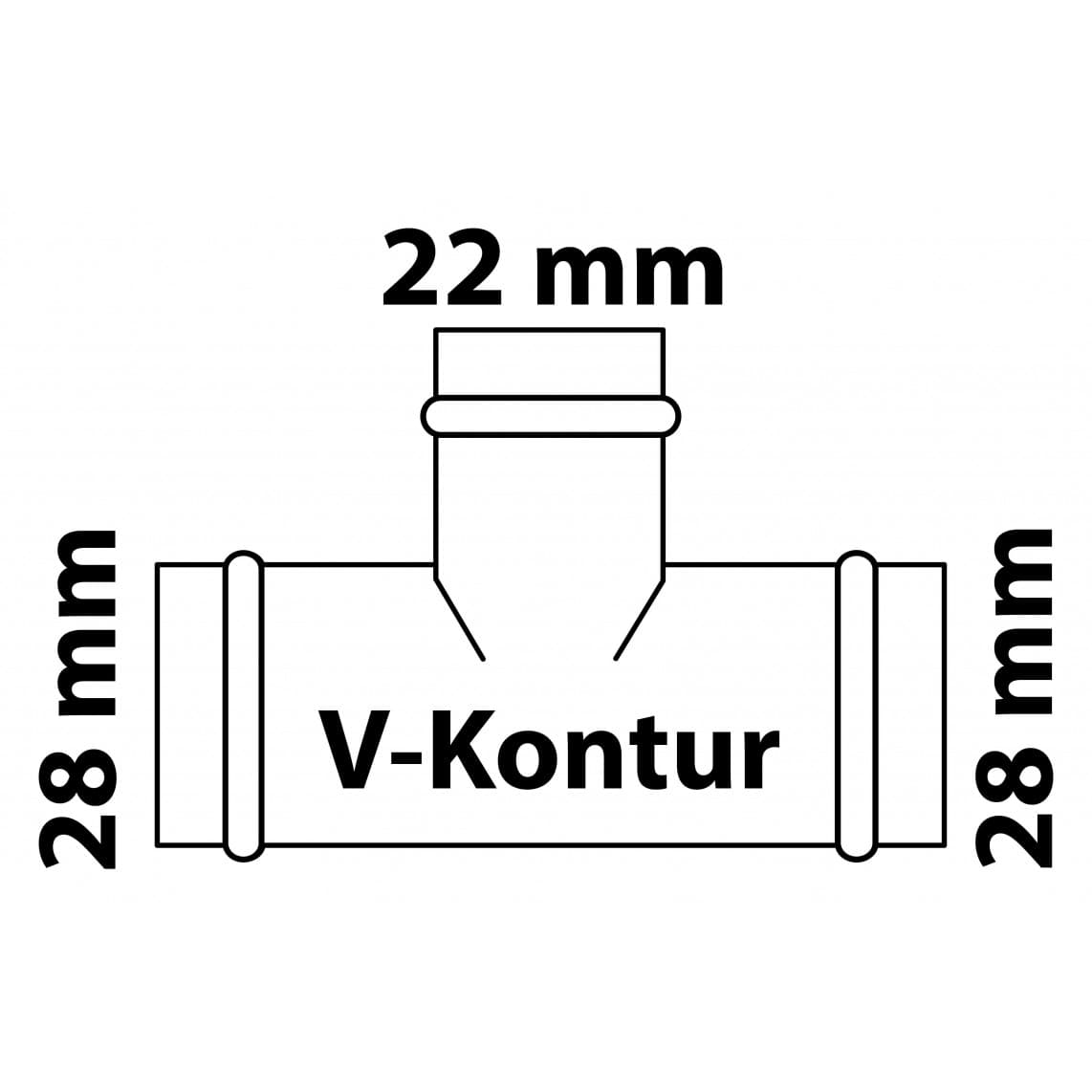 988618954 CU Té de réduction, vierge, 28 mm x 22 mm x 28 mm, 3 manchons, (P5130)