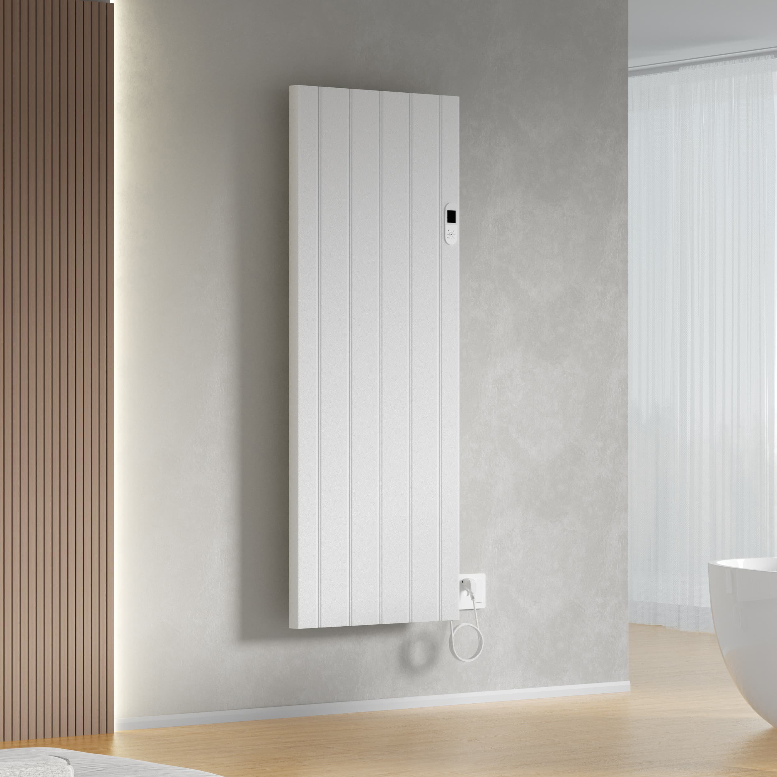 BELRAD RADIATEUR ÉLECTRIQUE – AVEC THERMOSTAT NUMÉRIQUE PROGRAMMABLE – SMART WIFI – 2000W – 1600X608X90 MM – BLANC MAT