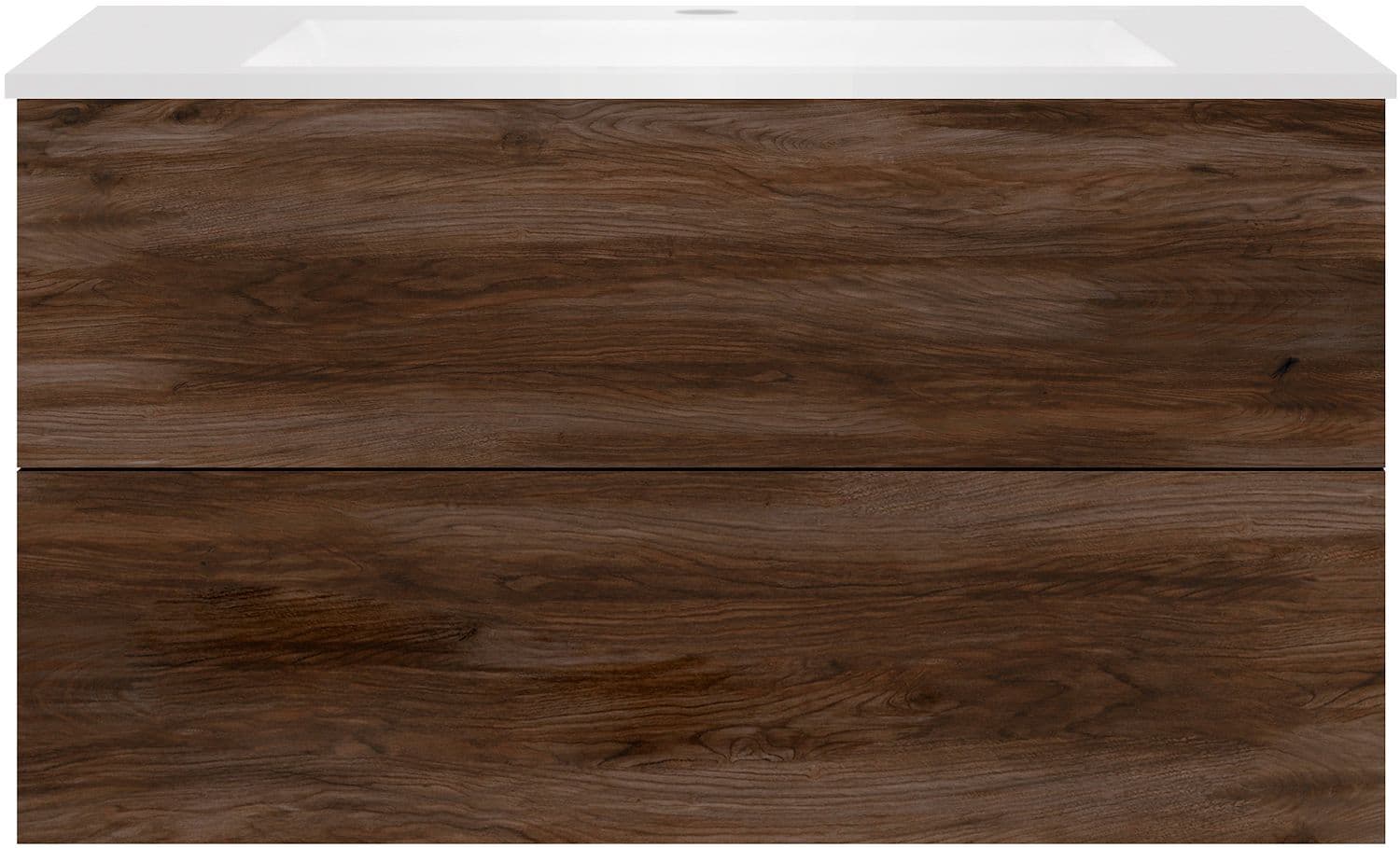 SOUS MEUBLE COFFEE 2 TIROIRS 100 NOYER VELOURS+LAVABO EN MARBRE SYNTHETIQUE BLANC