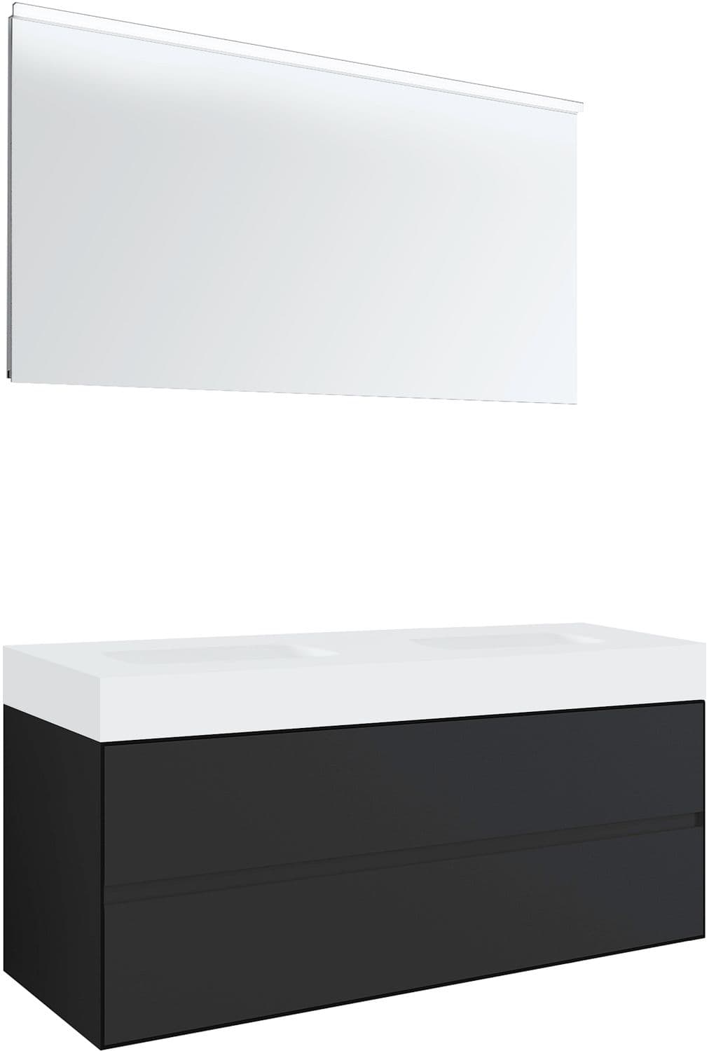 MEUBLE 2 TIROIRS POUR TABLET PURO 2 LAVABOS TENSO 140CM GRIS AVEC MIROIR